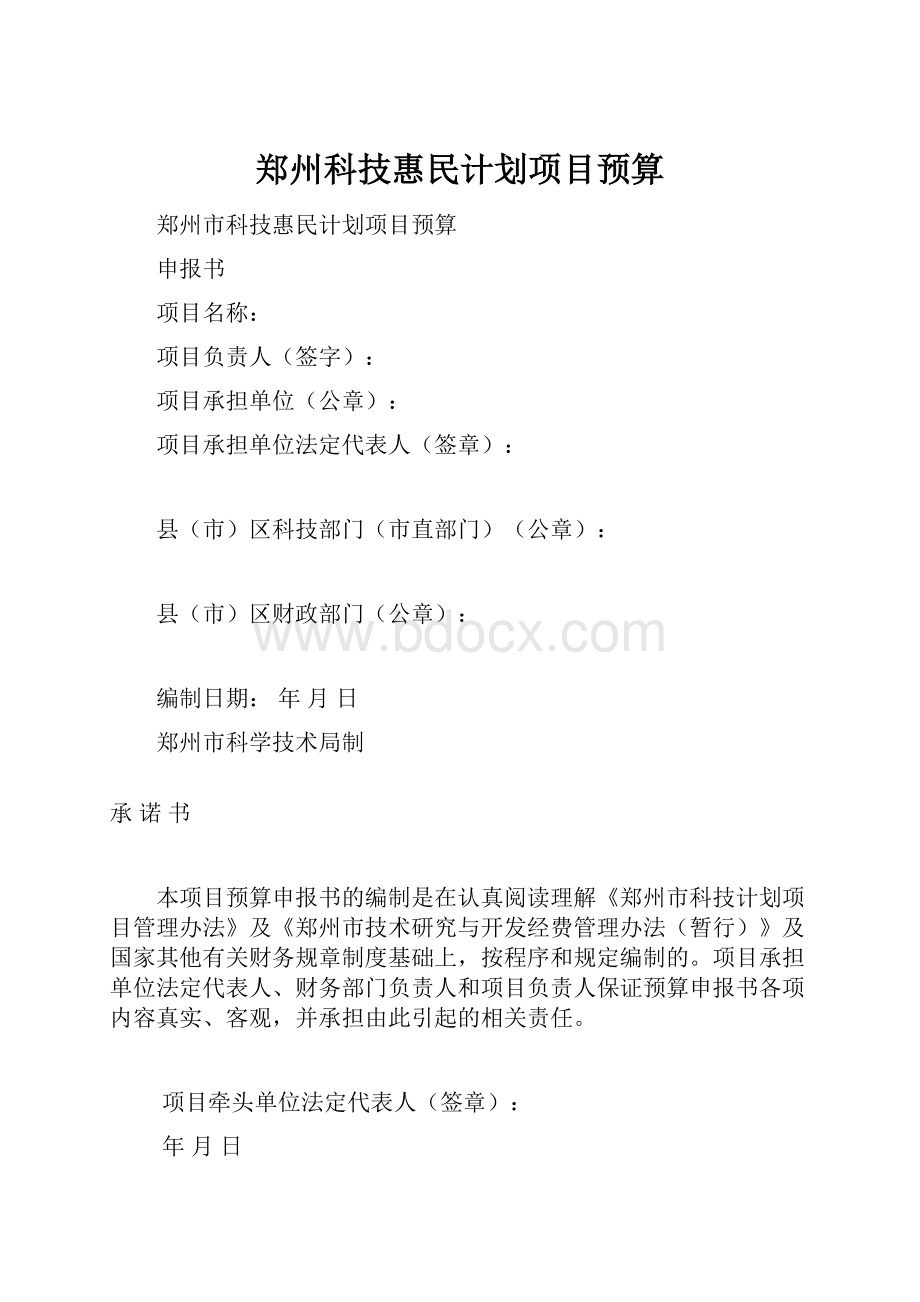 郑州科技惠民计划项目预算.docx