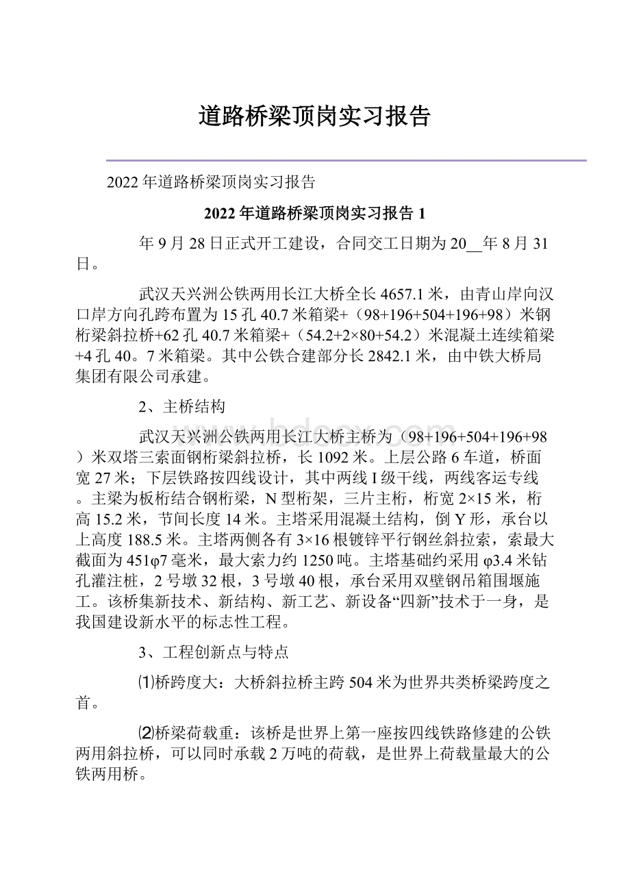 道路桥梁顶岗实习报告.docx_第1页