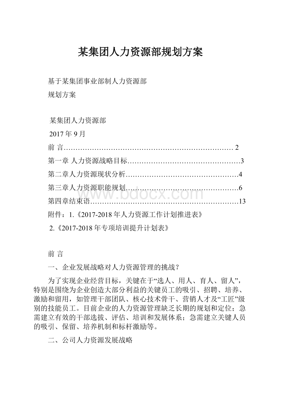 某集团人力资源部规划方案Word格式文档下载.docx