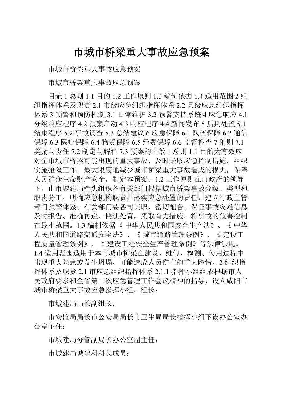 市城市桥梁重大事故应急预案Word文档下载推荐.docx