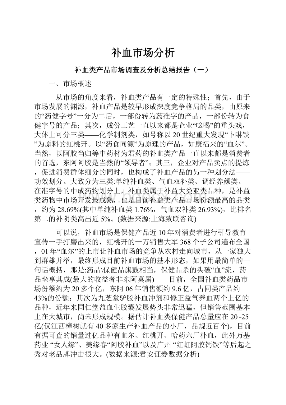 补血市场分析Word文档格式.docx