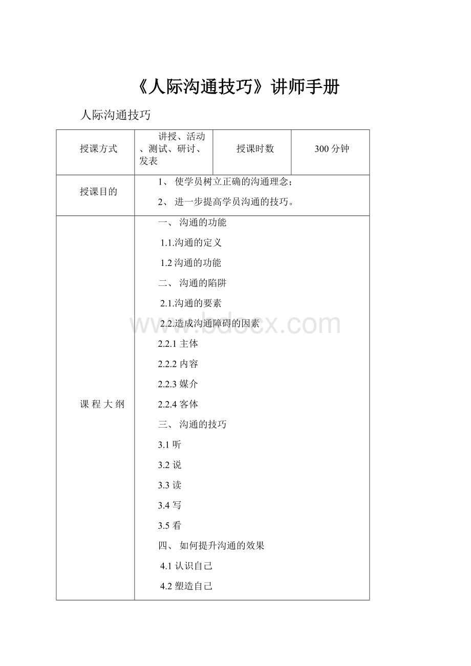 《人际沟通技巧》讲师手册Word格式文档下载.docx_第1页