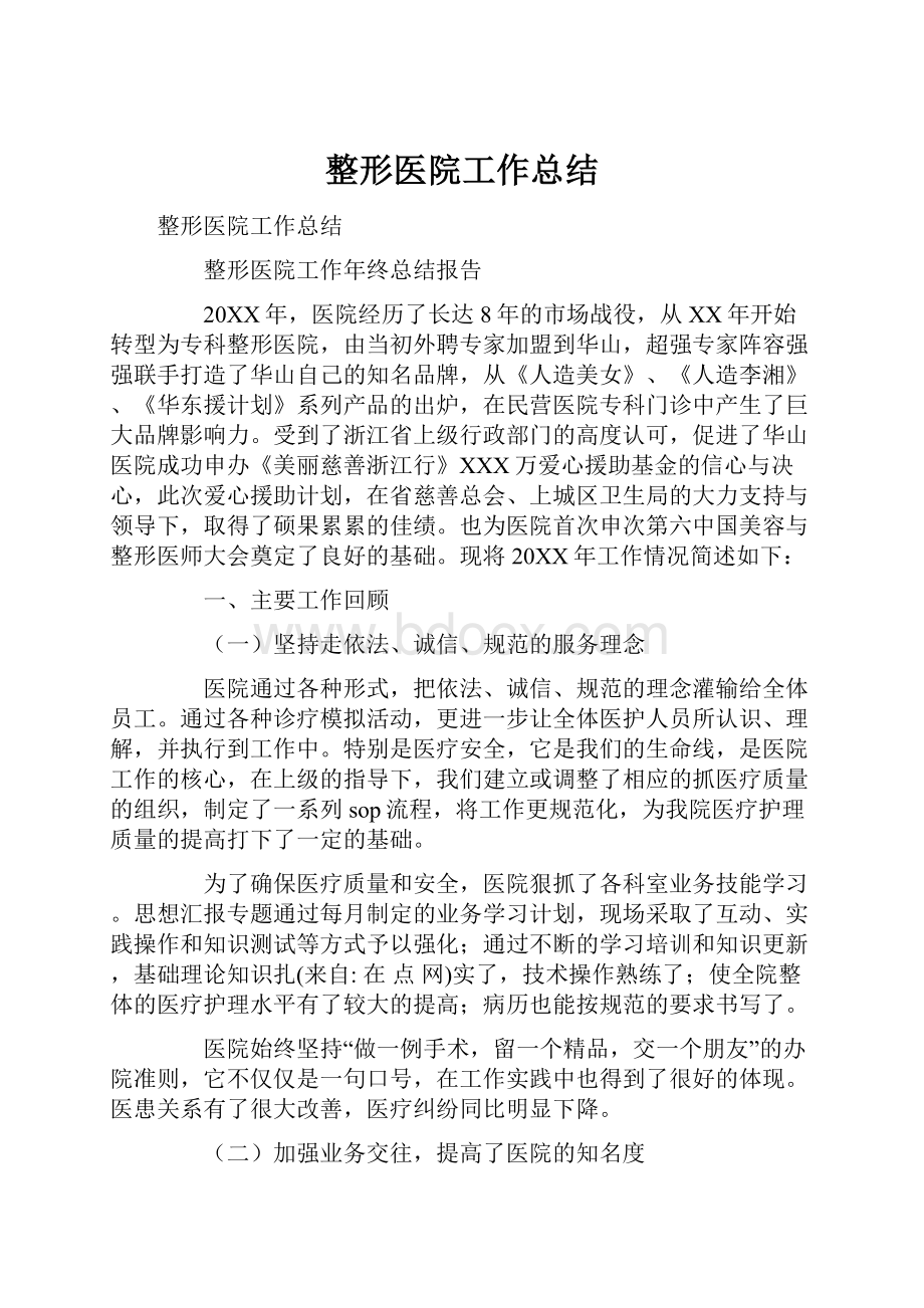 整形医院工作总结Word文档格式.docx_第1页