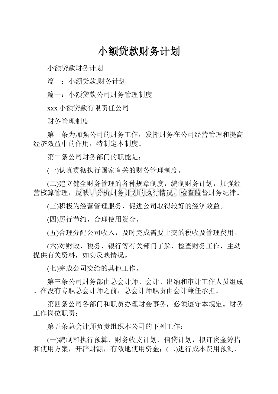 小额贷款财务计划.docx