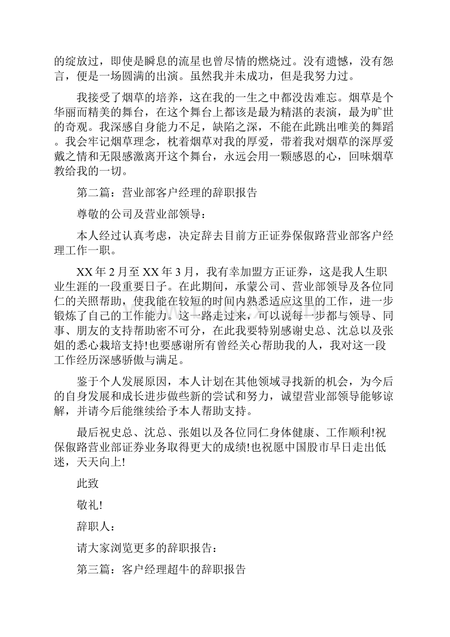 客户经理个人辞职报告与客户经理竞聘报告汇编文档格式.docx_第2页