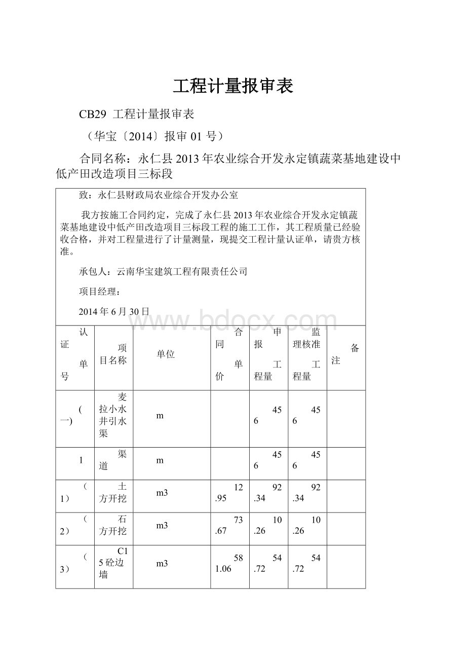 工程计量报审表Word格式.docx