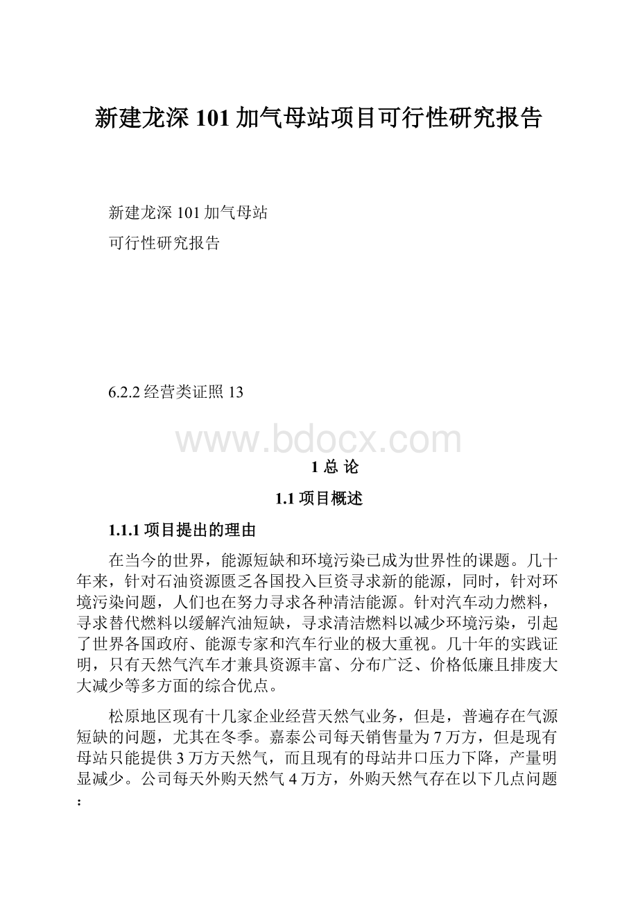 新建龙深101加气母站项目可行性研究报告.docx_第1页