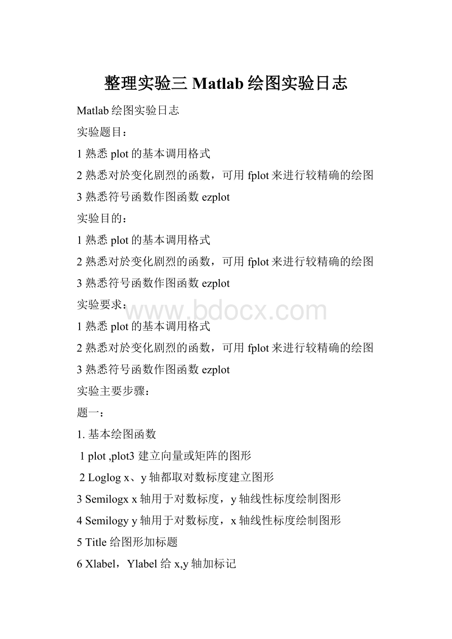 整理实验三Matlab绘图实验日志.docx