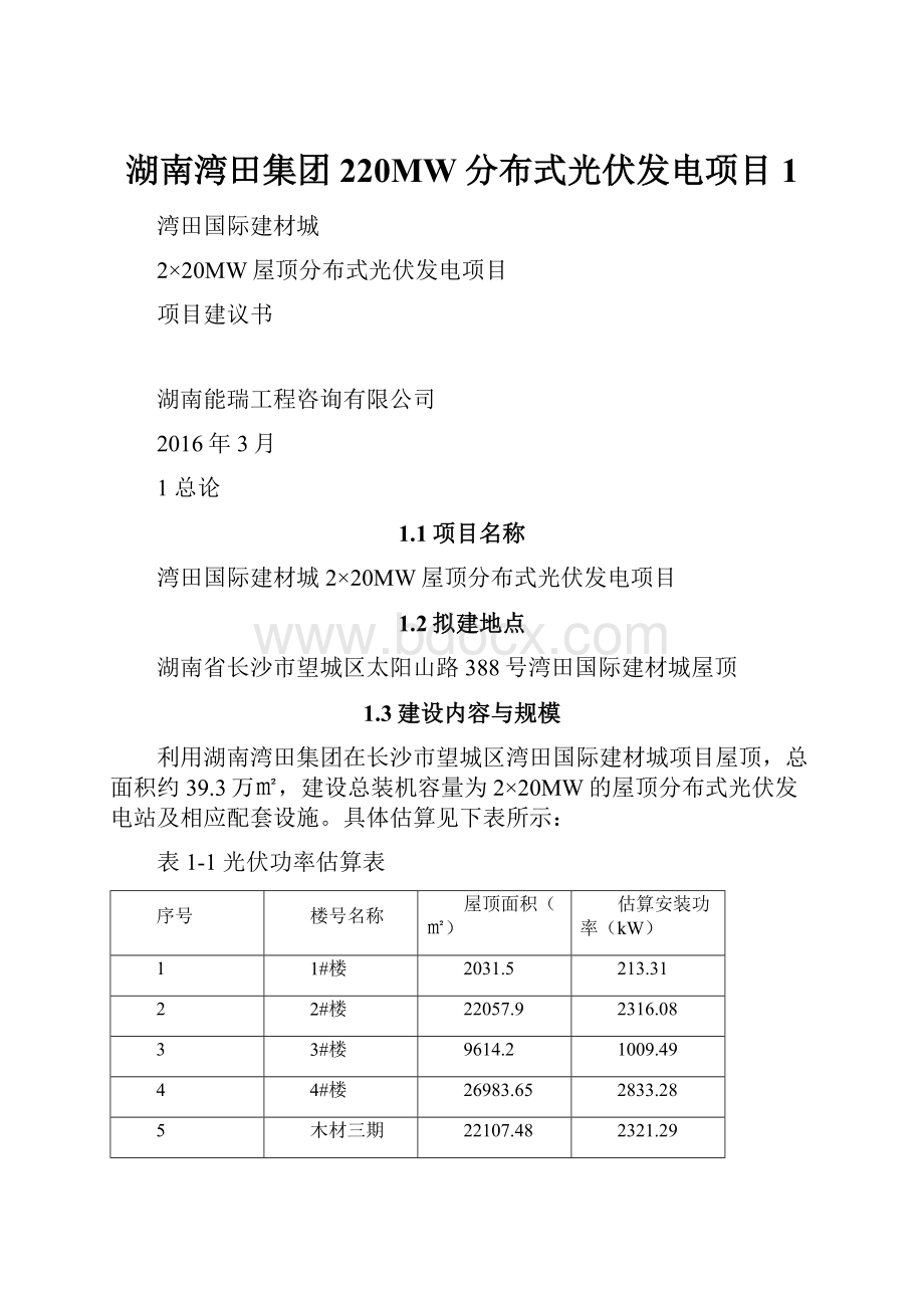 湖南湾田集团220MW分布式光伏发电项目1Word格式文档下载.docx