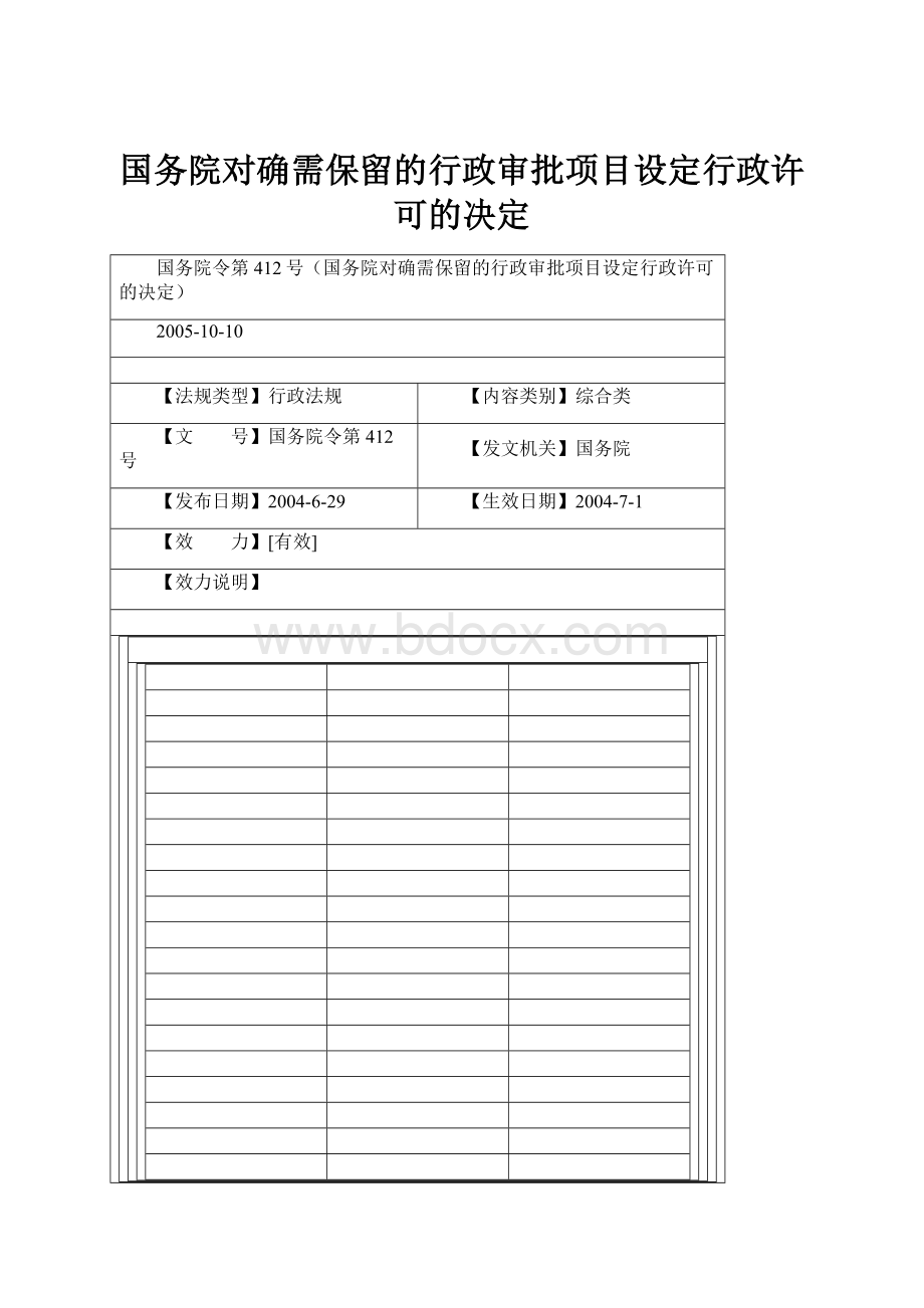 国务院对确需保留的行政审批项目设定行政许可的决定.docx_第1页