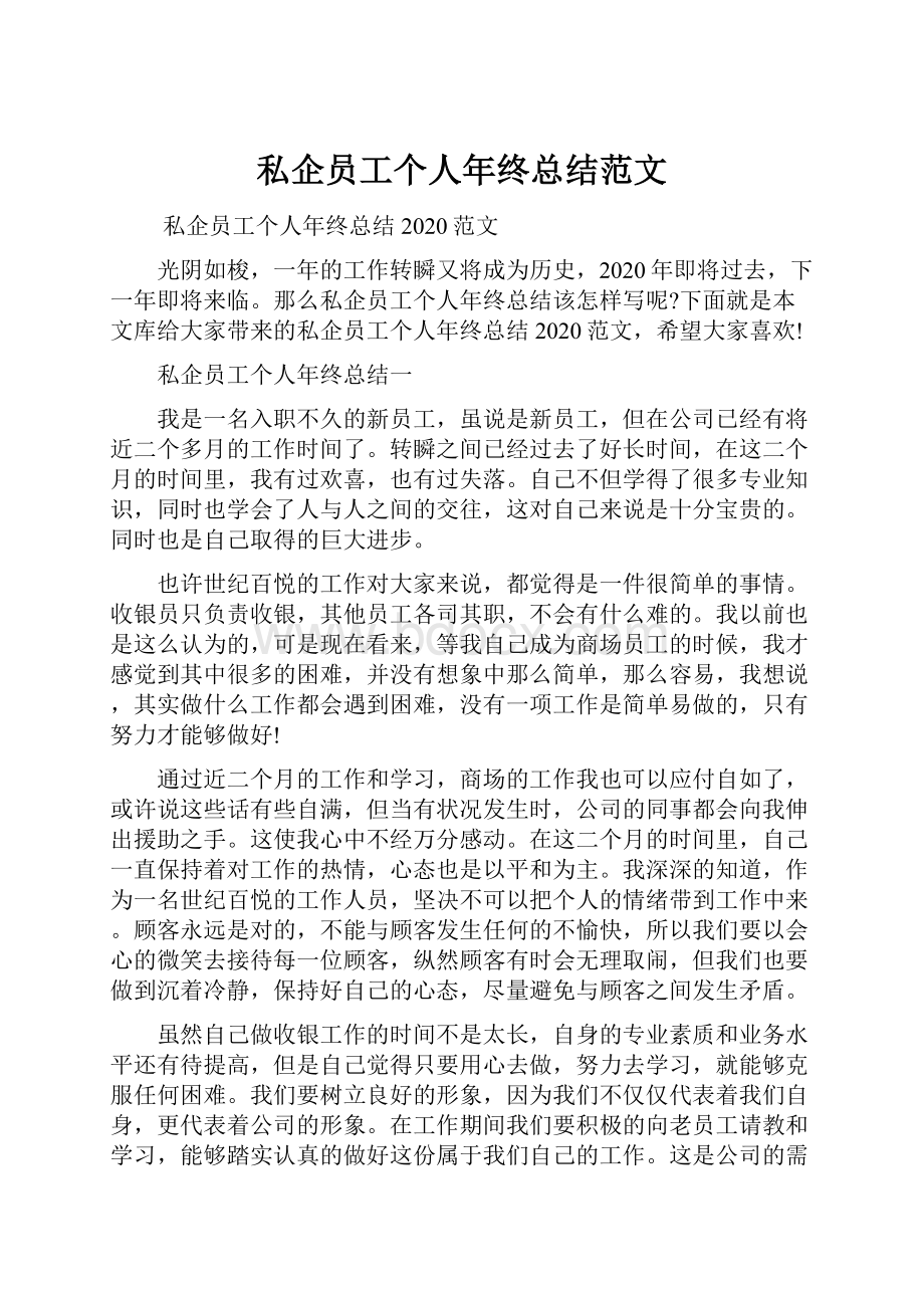 私企员工个人年终总结范文.docx