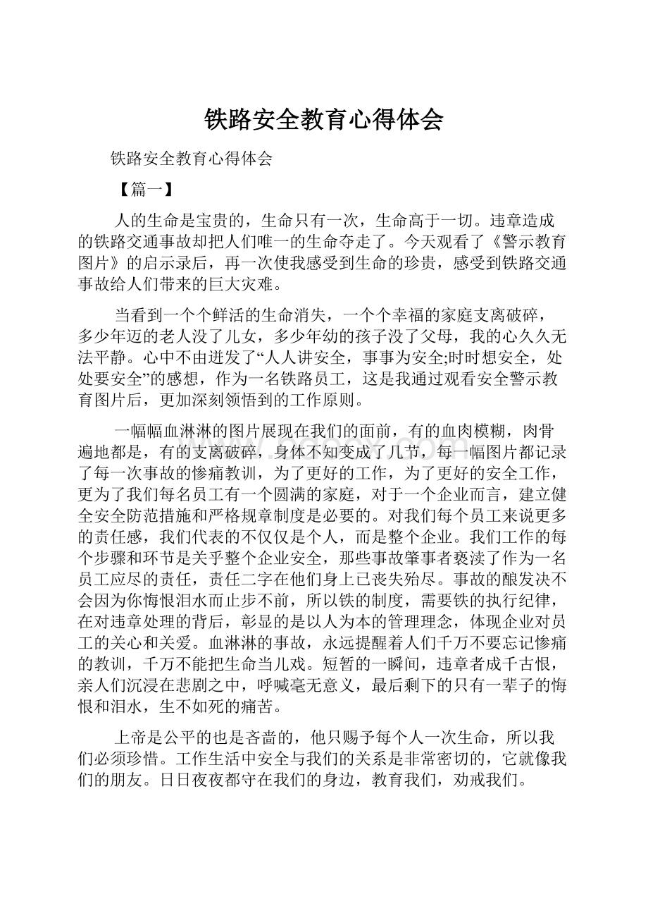 铁路安全教育心得体会文档格式.docx