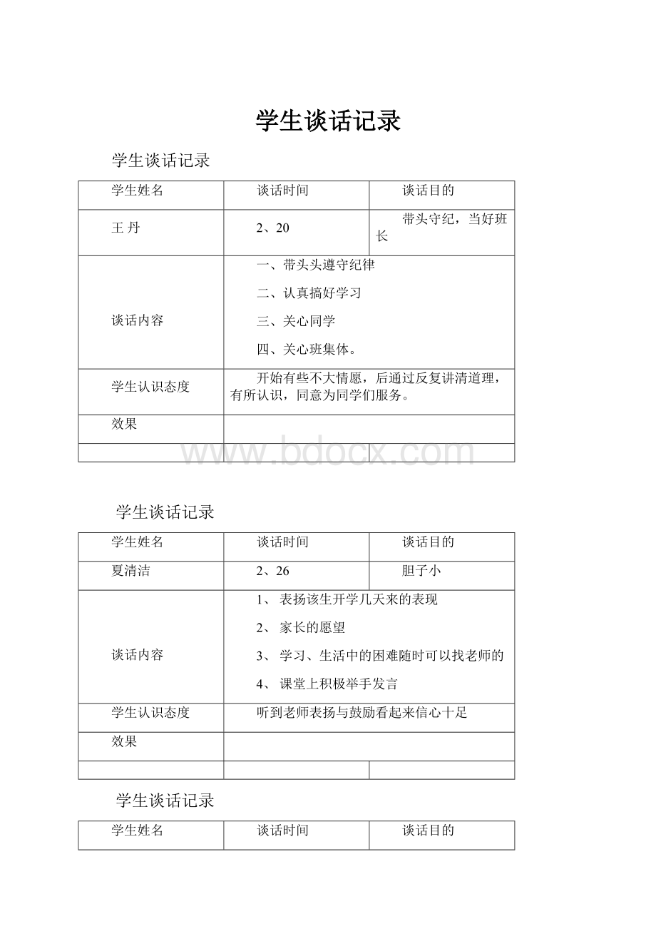 学生谈话记录Word下载.docx