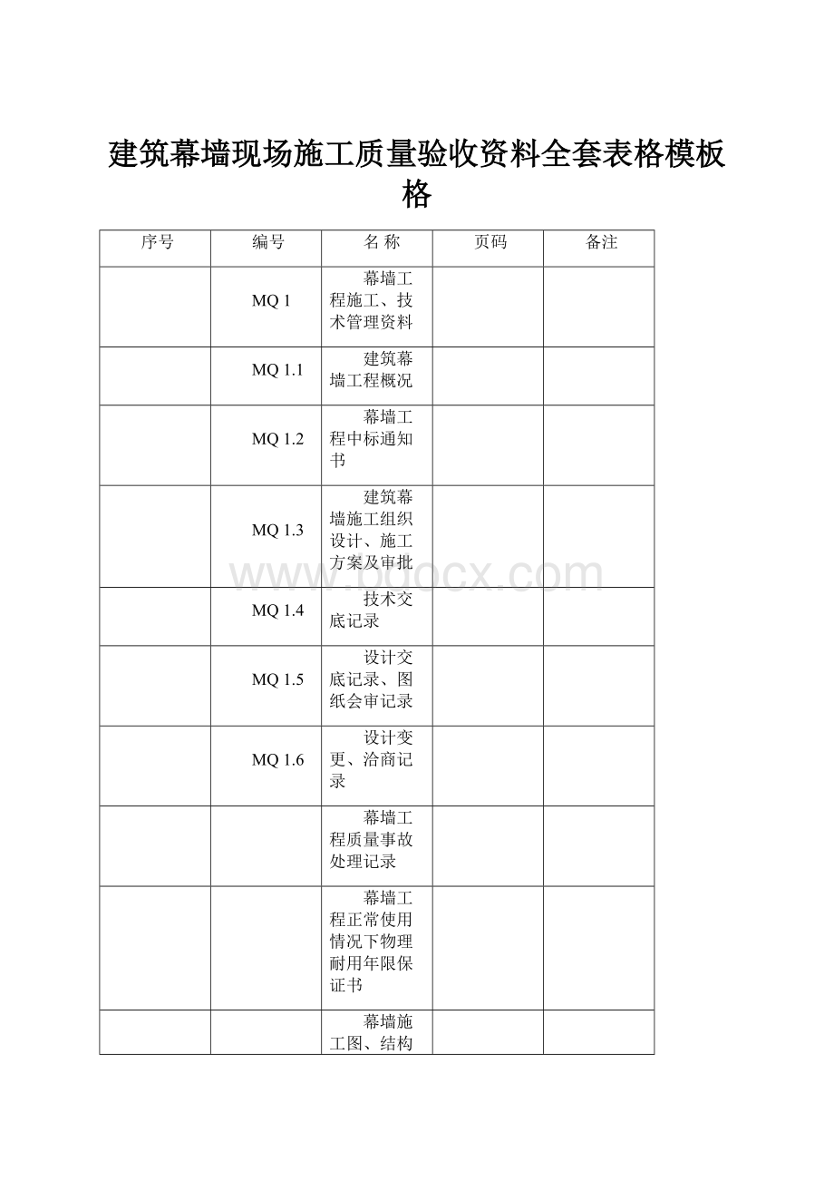 建筑幕墙现场施工质量验收资料全套表格模板格.docx_第1页