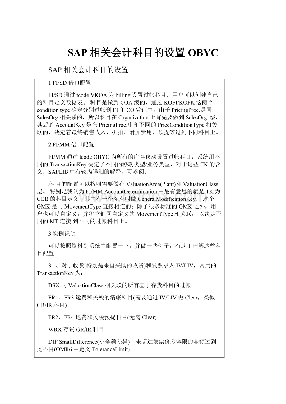 SAP相关会计科目的设置OBYC.docx