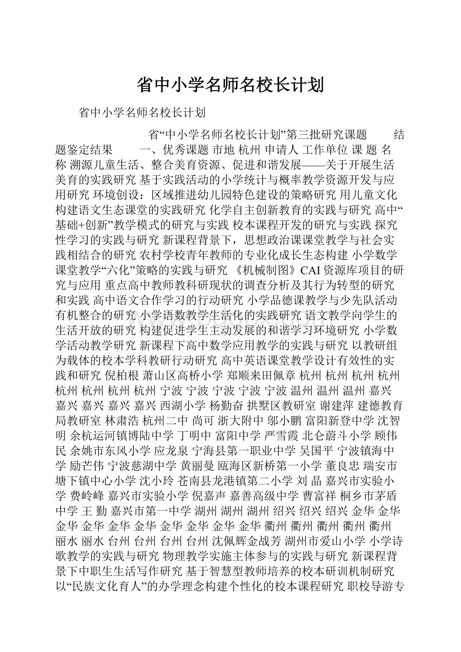 省中小学名师名校长计划Word文档格式.docx