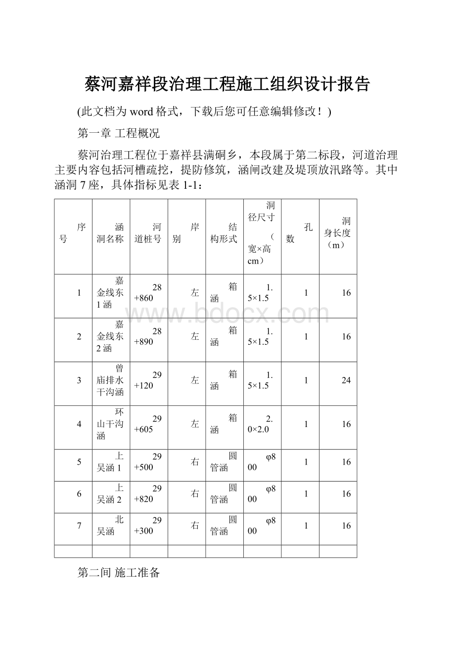 蔡河嘉祥段治理工程施工组织设计报告.docx_第1页