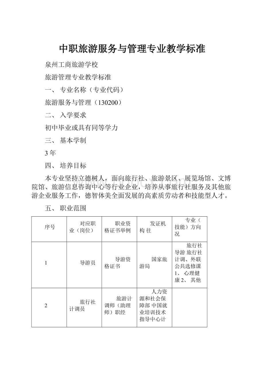 中职旅游服务与管理专业教学标准.docx_第1页