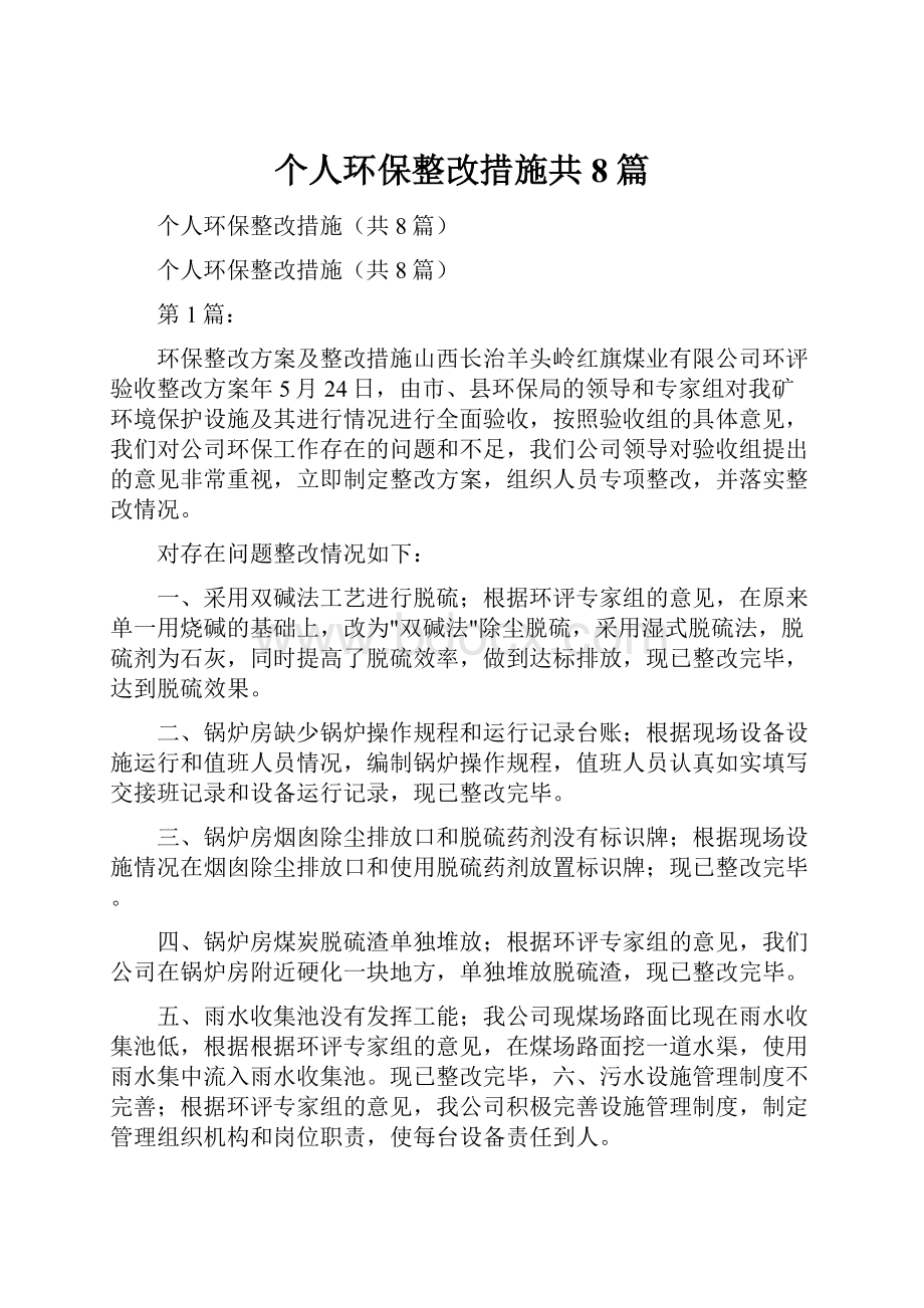 个人环保整改措施共8篇.docx