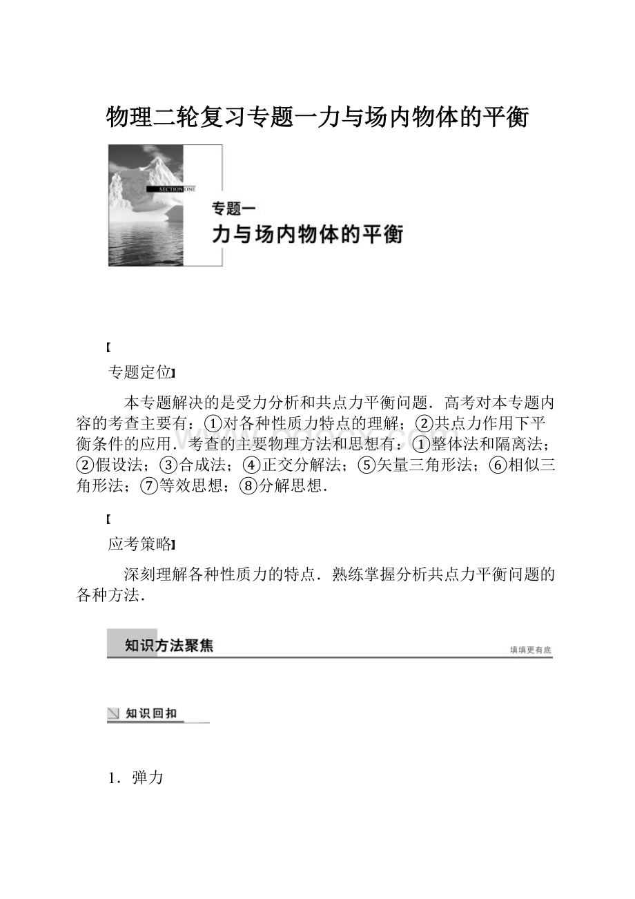 物理二轮复习专题一力与场内物体的平衡Word文档格式.docx