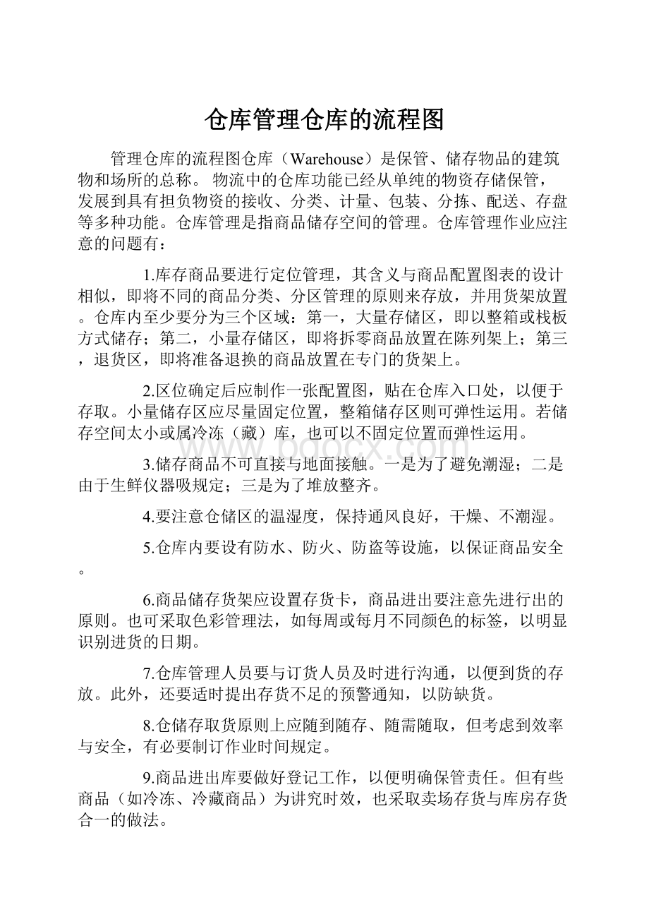 仓库管理仓库的流程图Word格式文档下载.docx