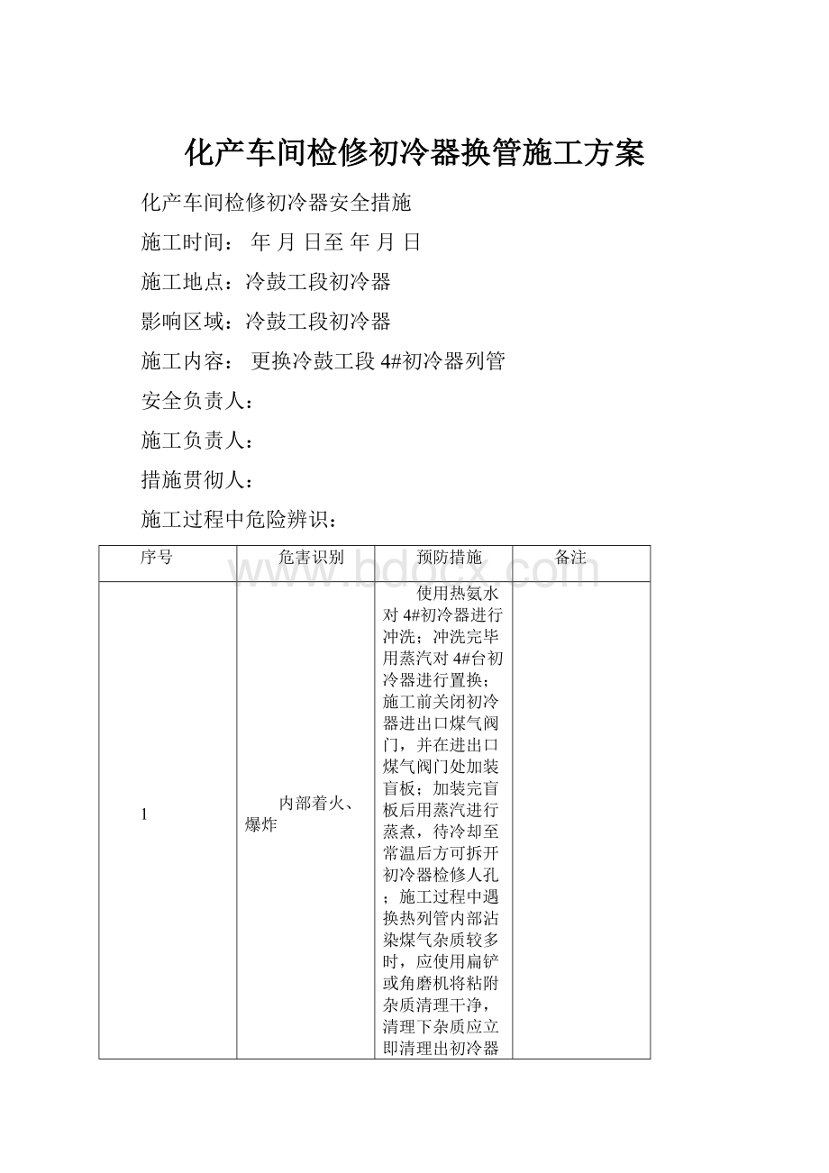 化产车间检修初冷器换管施工方案.docx