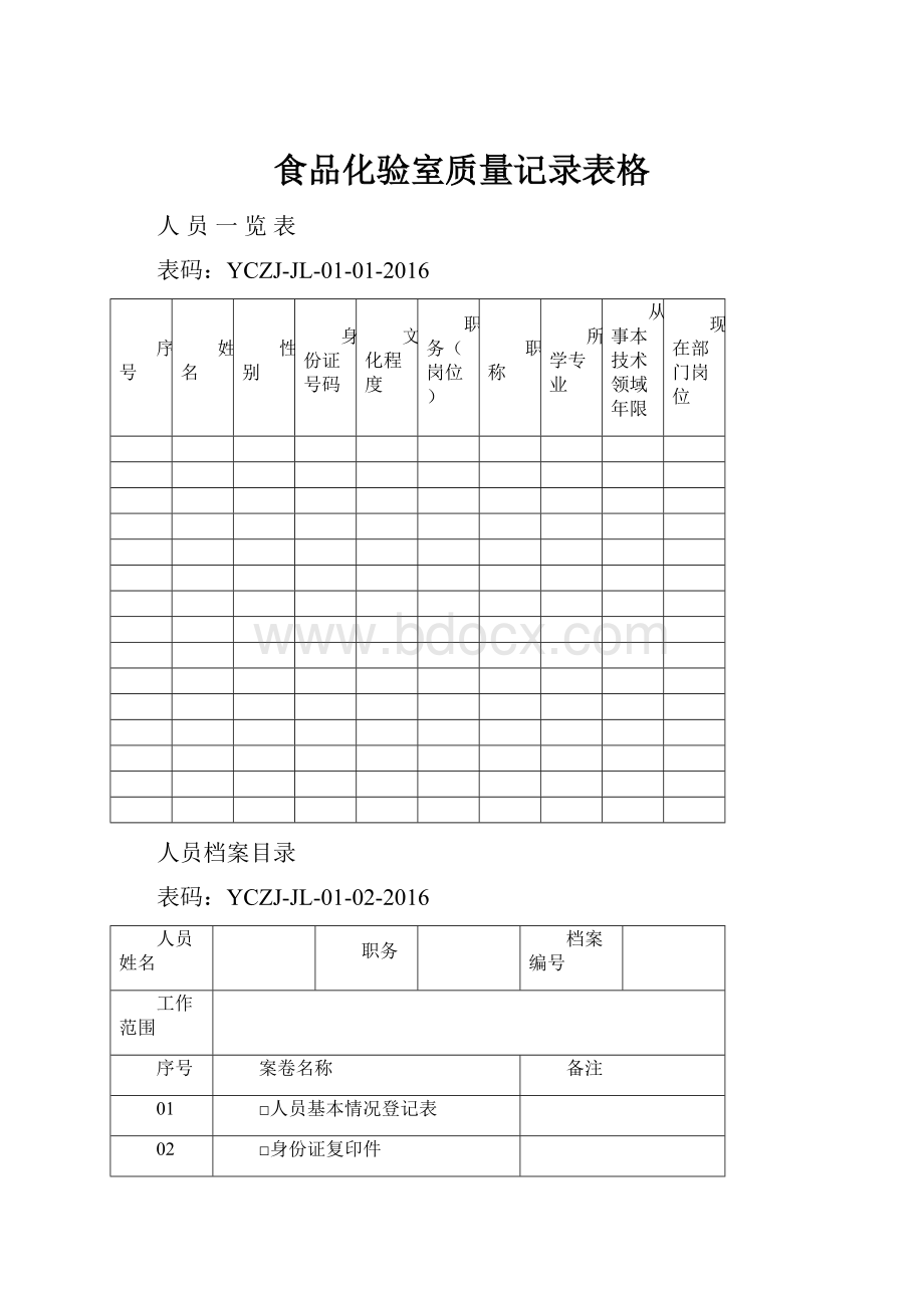 食品化验室质量记录表格.docx_第1页