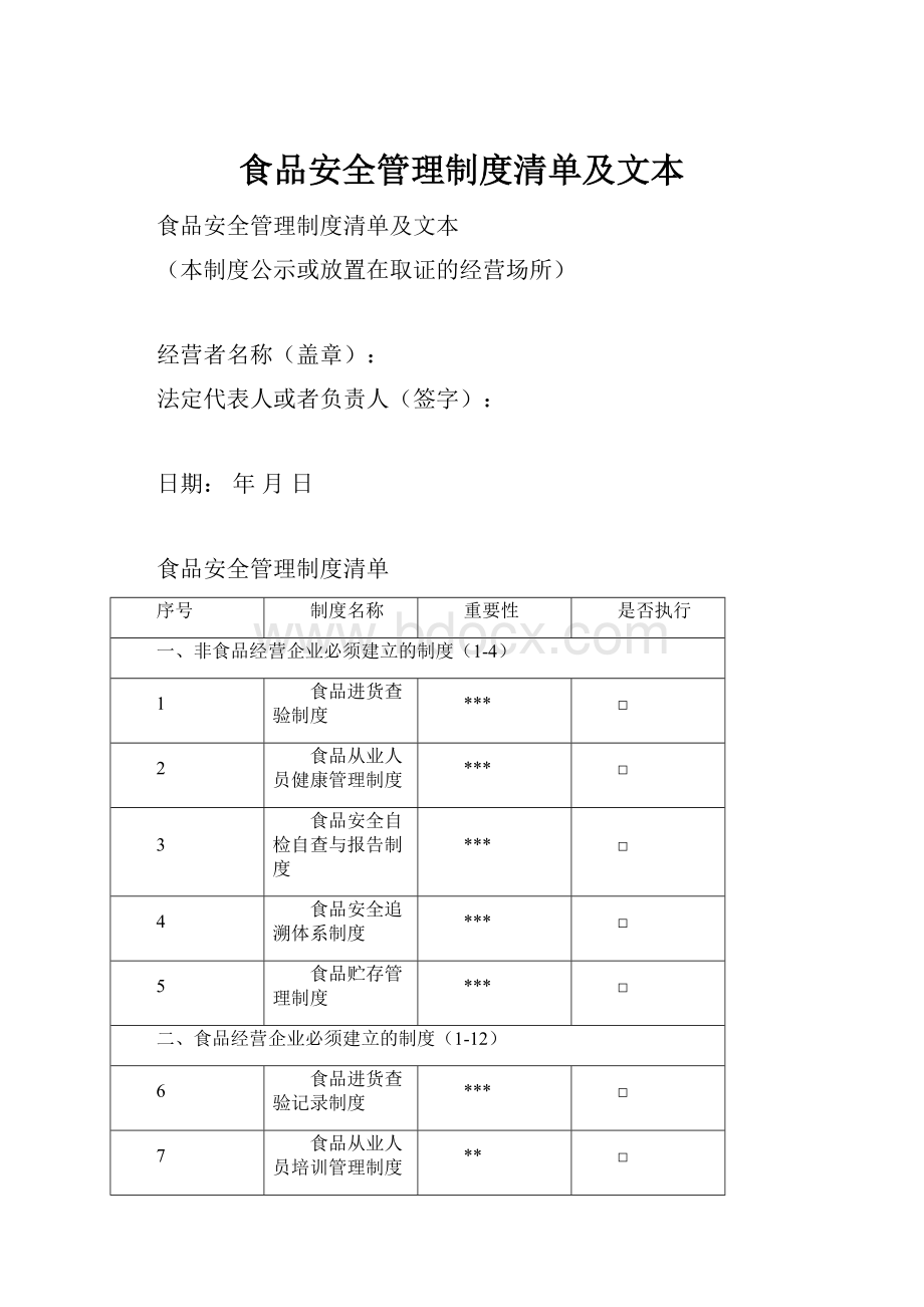 食品安全管理制度清单及文本.docx