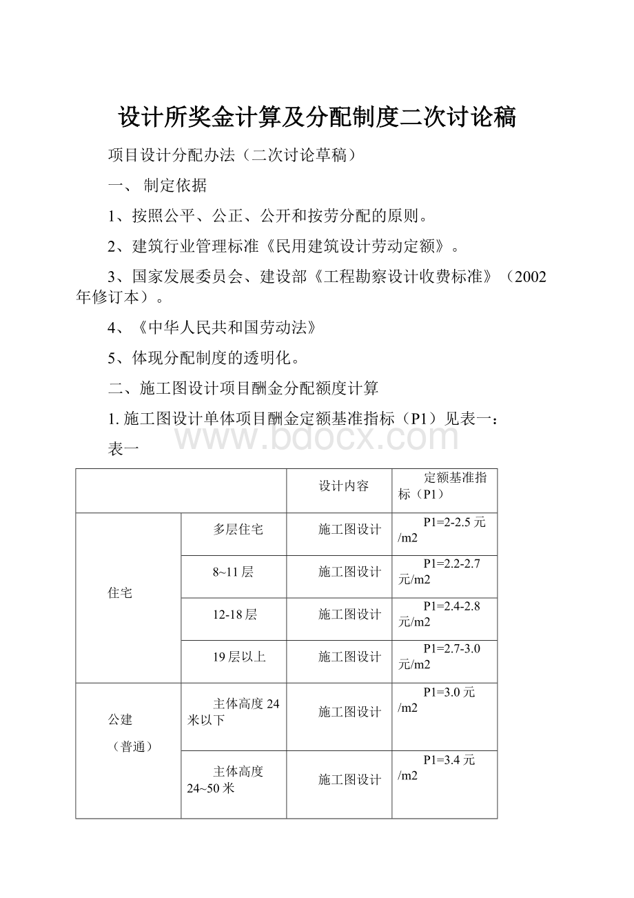 设计所奖金计算及分配制度二次讨论稿文档格式.docx_第1页