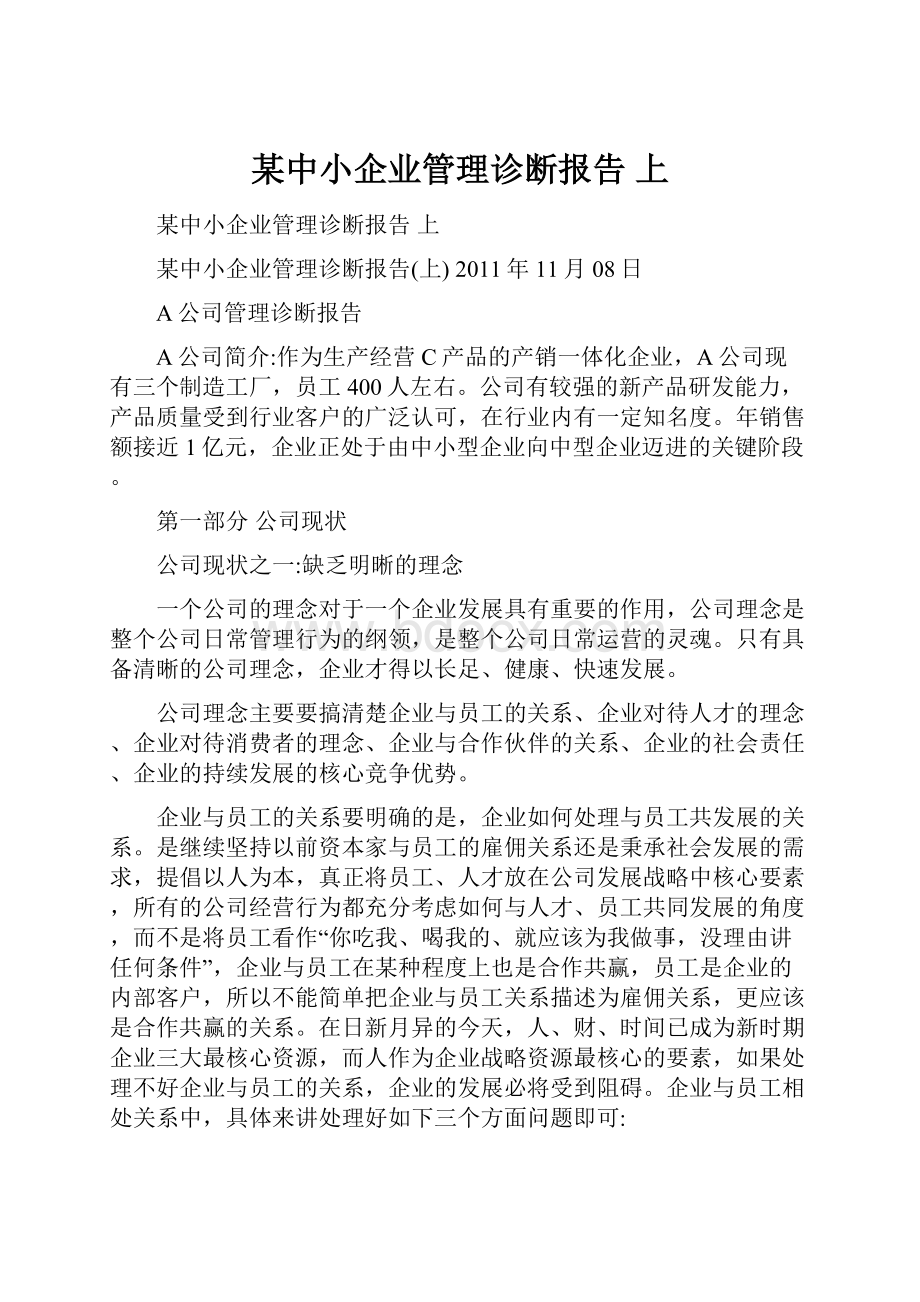 某中小企业管理诊断报告 上.docx_第1页