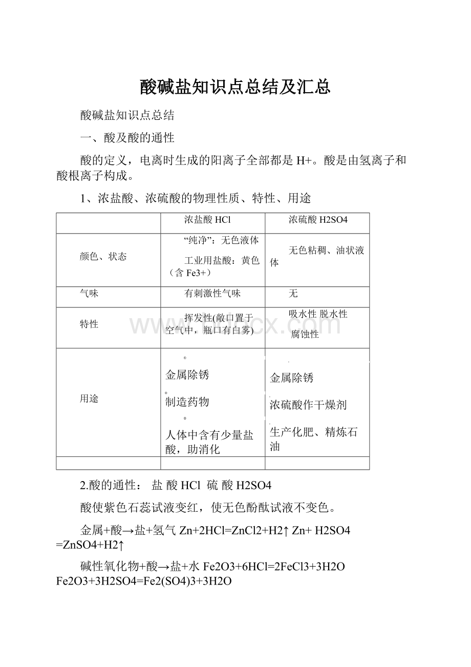 酸碱盐知识点总结及汇总.docx