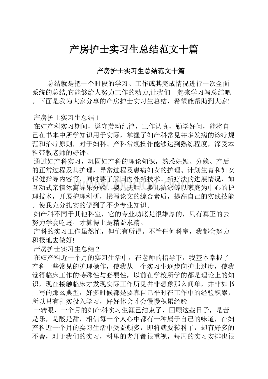 产房护士实习生总结范文十篇.docx