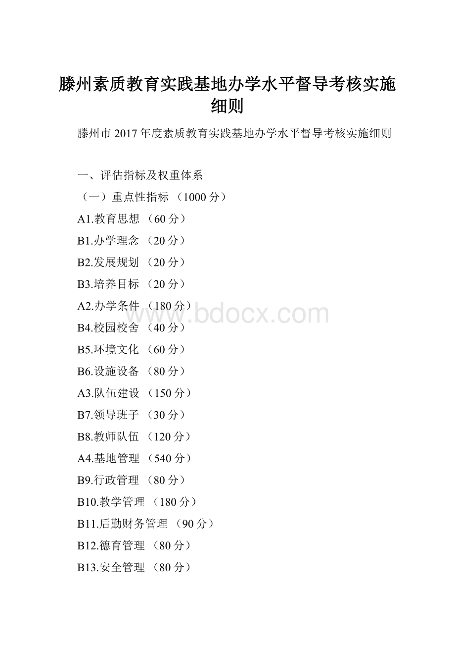 滕州素质教育实践基地办学水平督导考核实施细则Word下载.docx_第1页