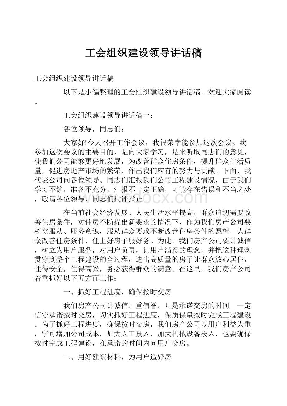 工会组织建设领导讲话稿文档格式.docx