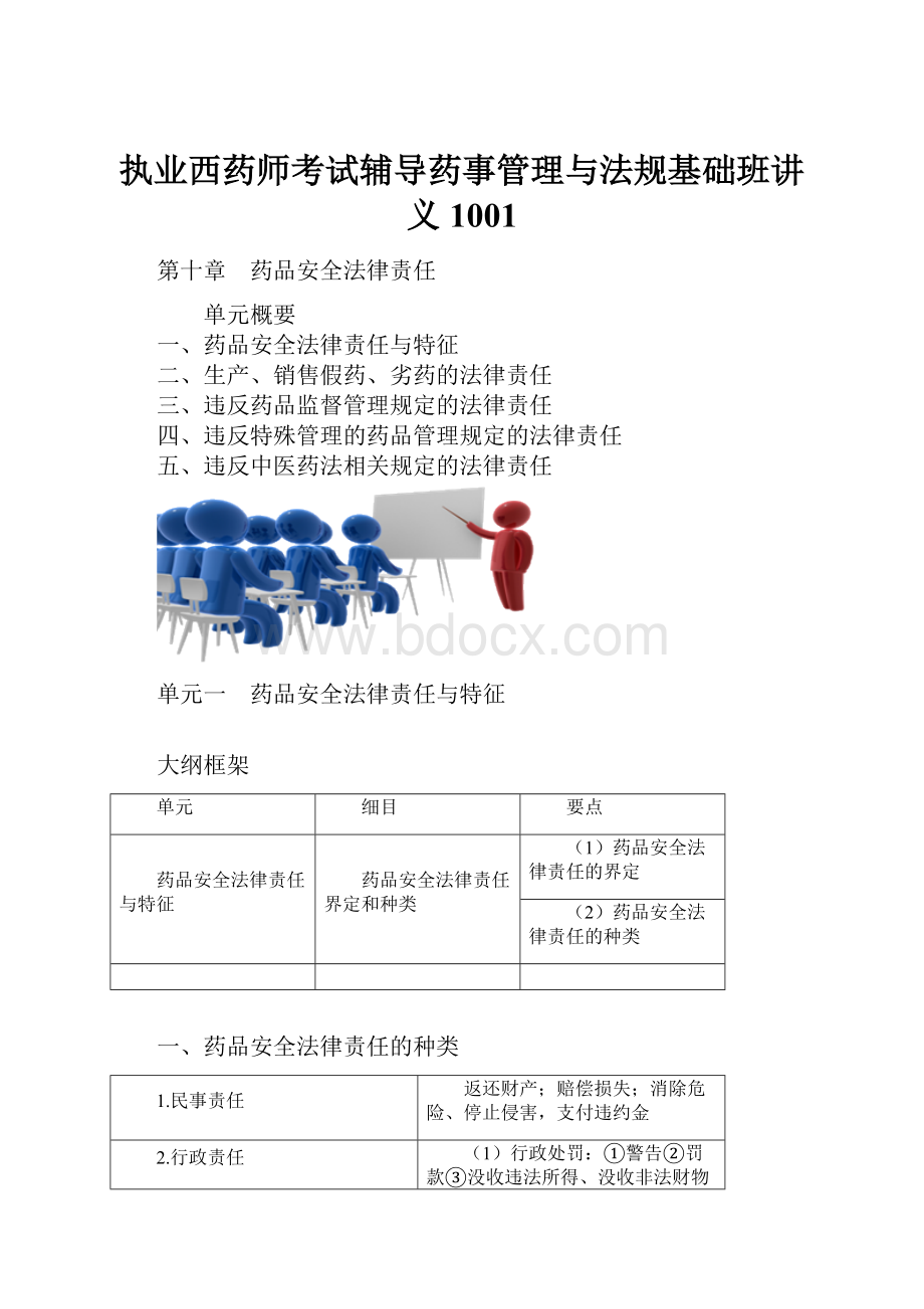 执业西药师考试辅导药事管理与法规基础班讲义1001.docx_第1页