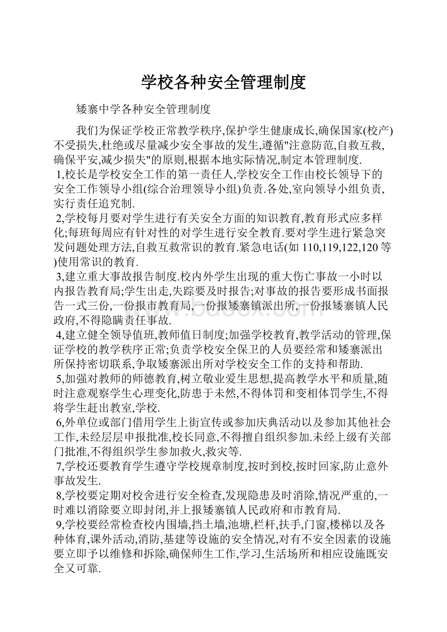 学校各种安全管理制度文档格式.docx