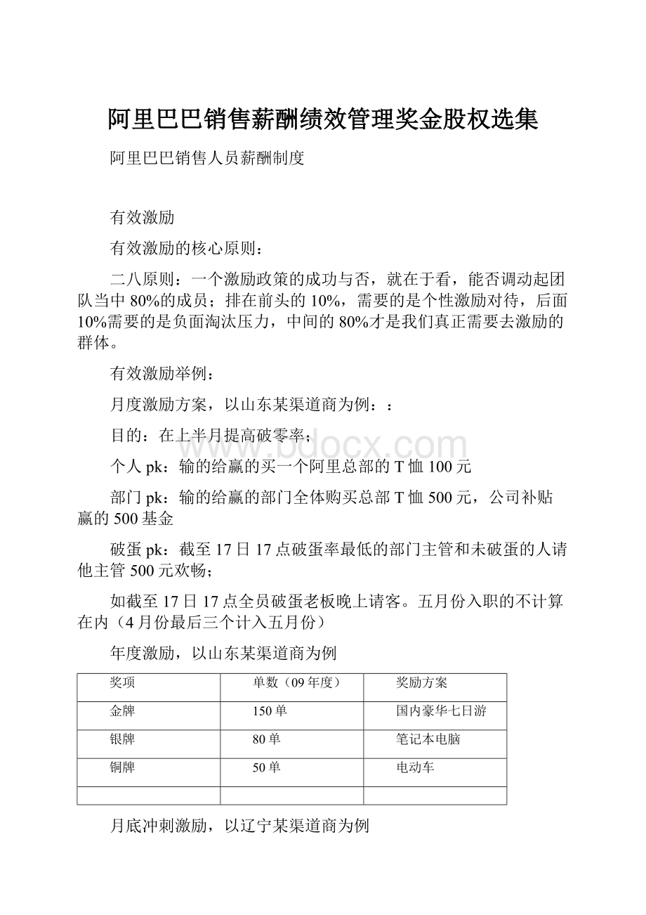 阿里巴巴销售薪酬绩效管理奖金股权选集.docx_第1页