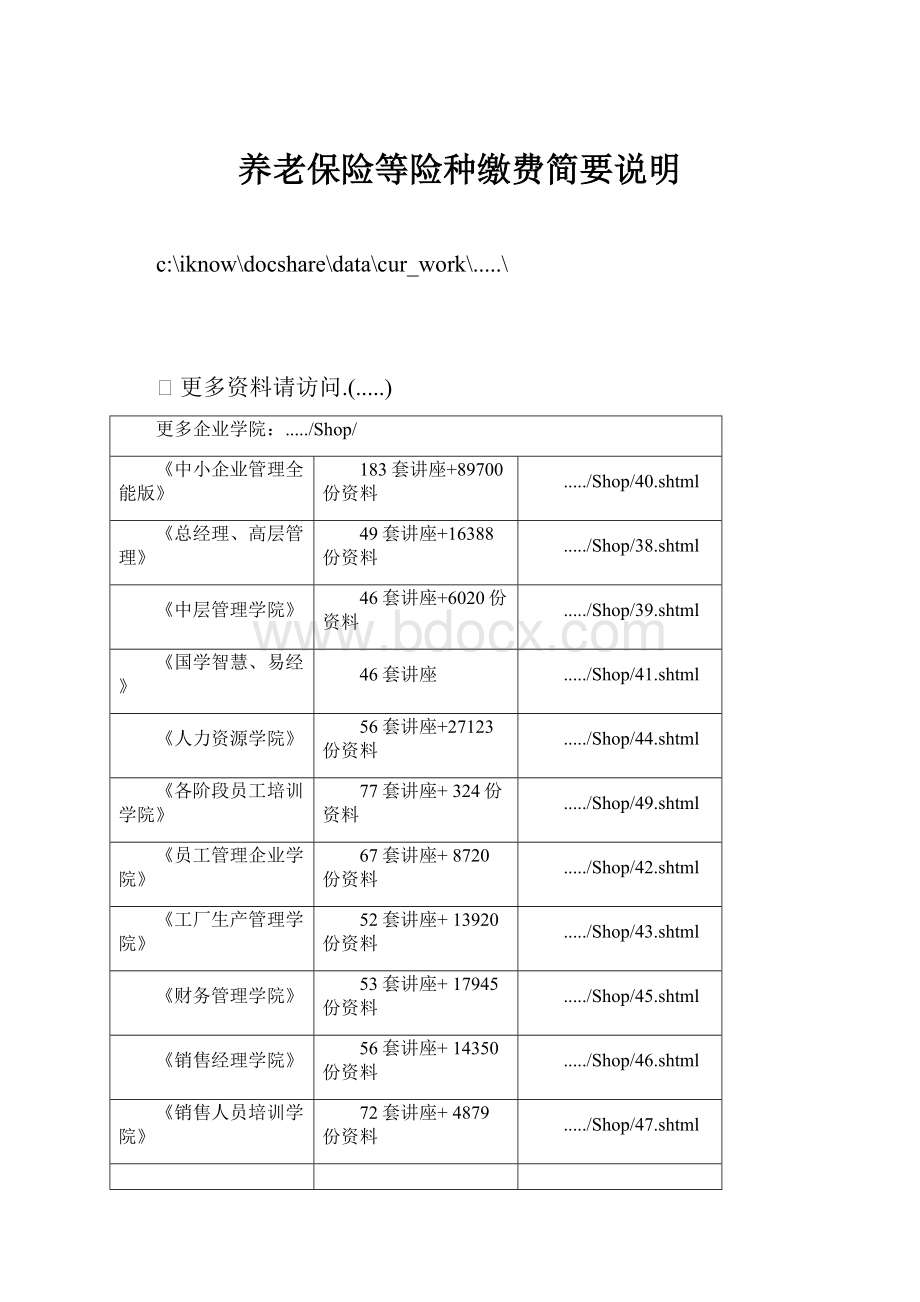 养老保险等险种缴费简要说明Word文档下载推荐.docx