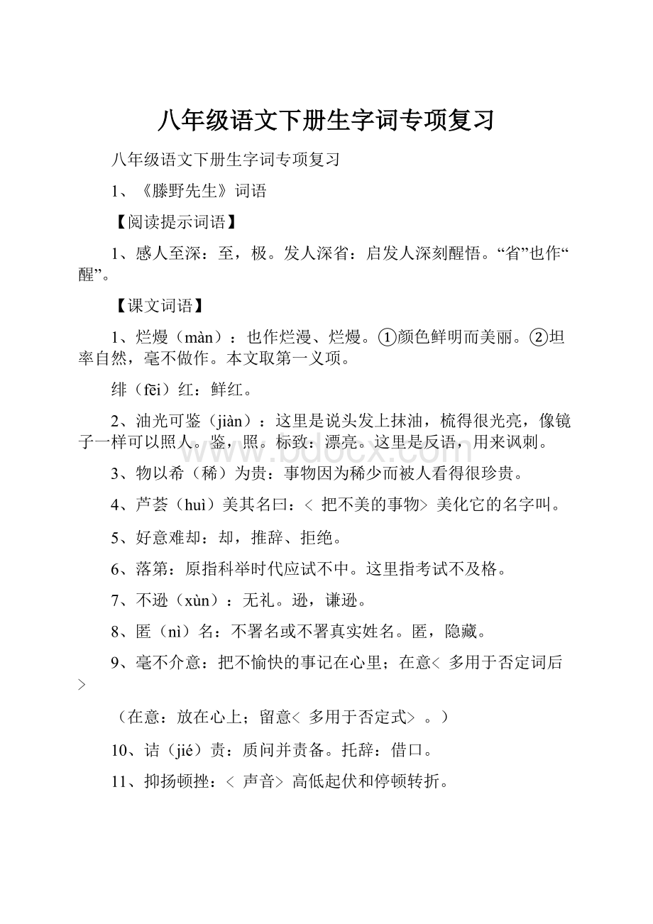 八年级语文下册生字词专项复习Word格式文档下载.docx_第1页