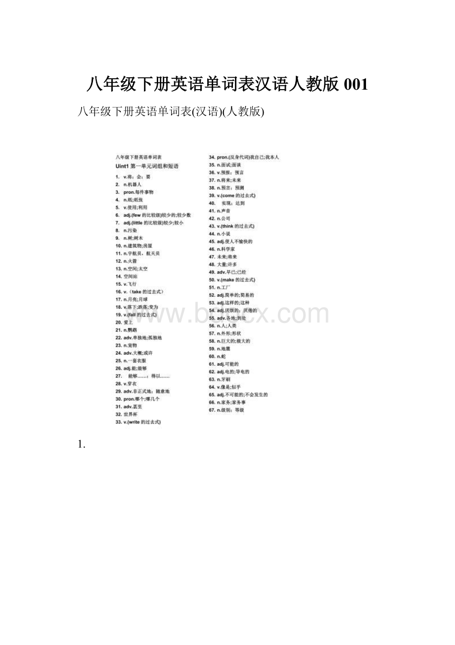 八年级下册英语单词表汉语人教版001Word格式文档下载.docx_第1页