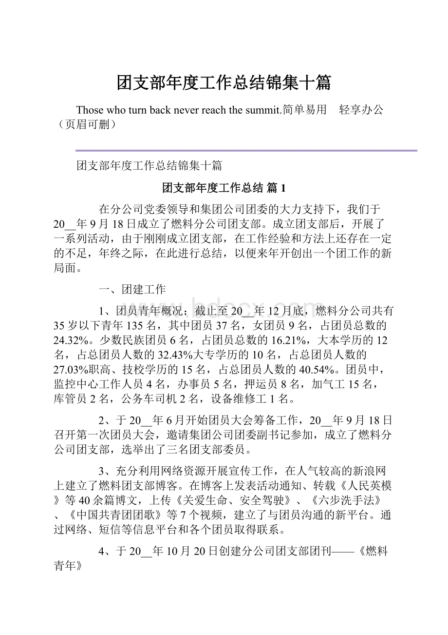 团支部年度工作总结锦集十篇Word格式文档下载.docx