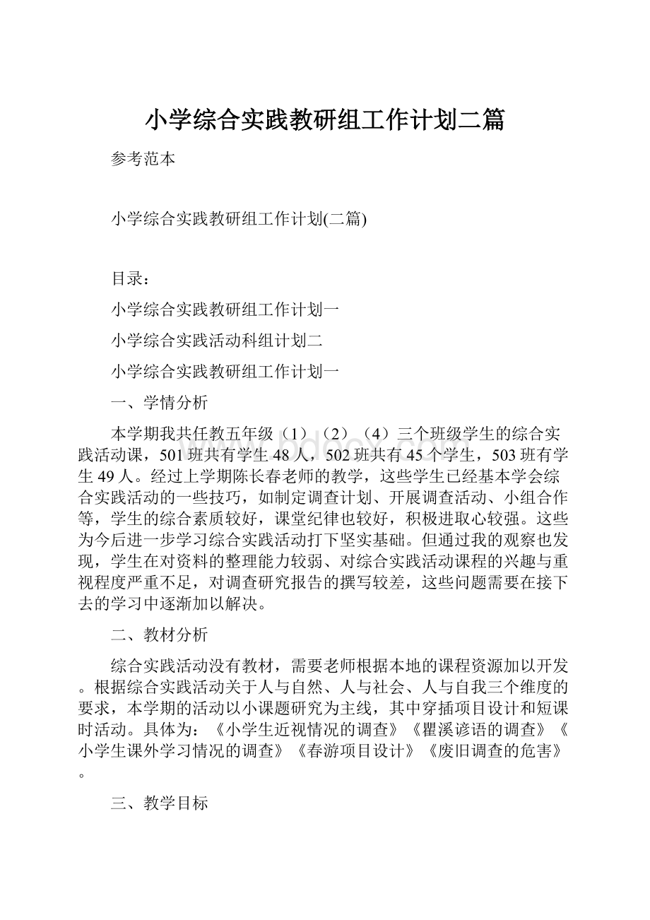 小学综合实践教研组工作计划二篇.docx_第1页