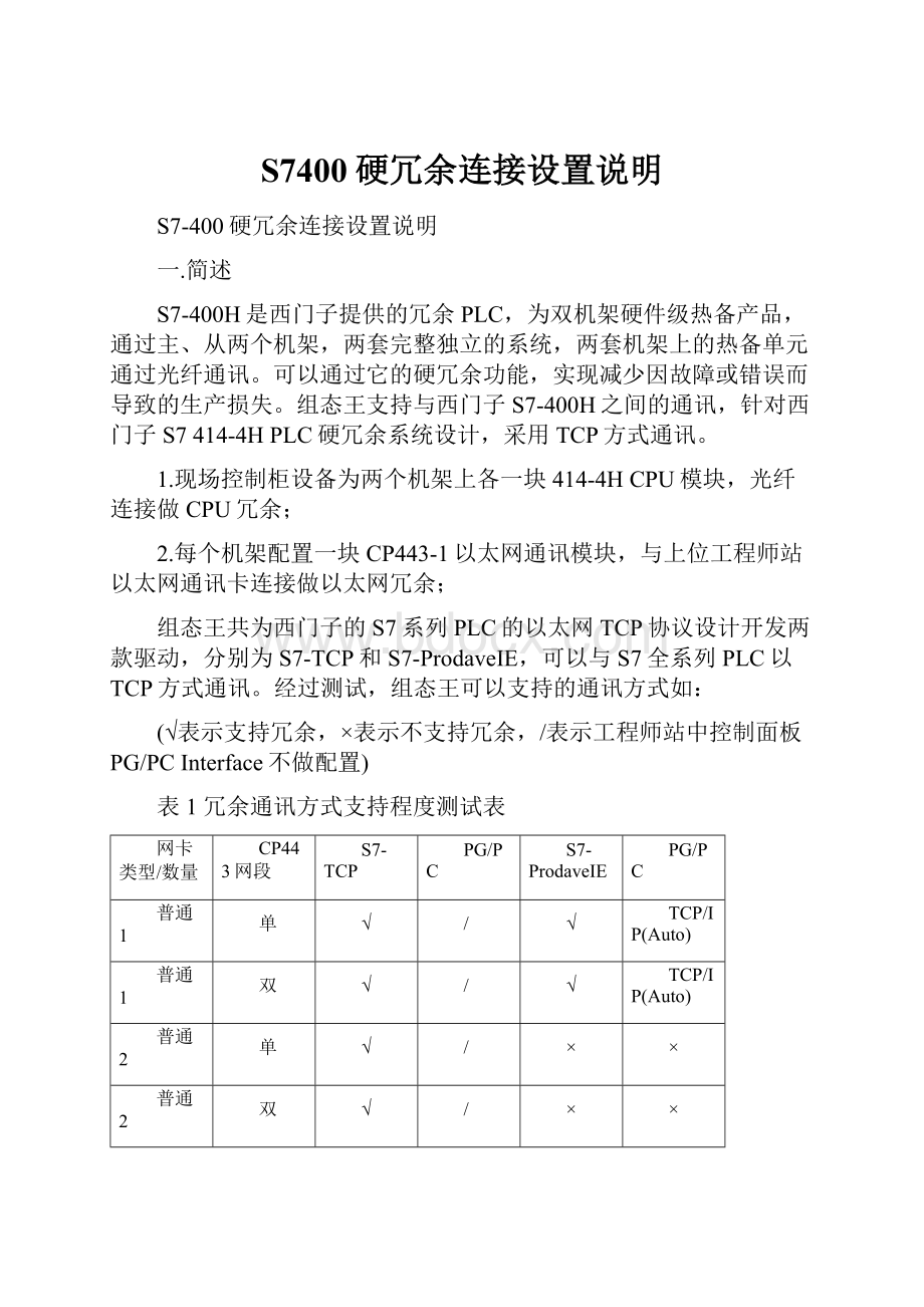 S7400硬冗余连接设置说明.docx_第1页