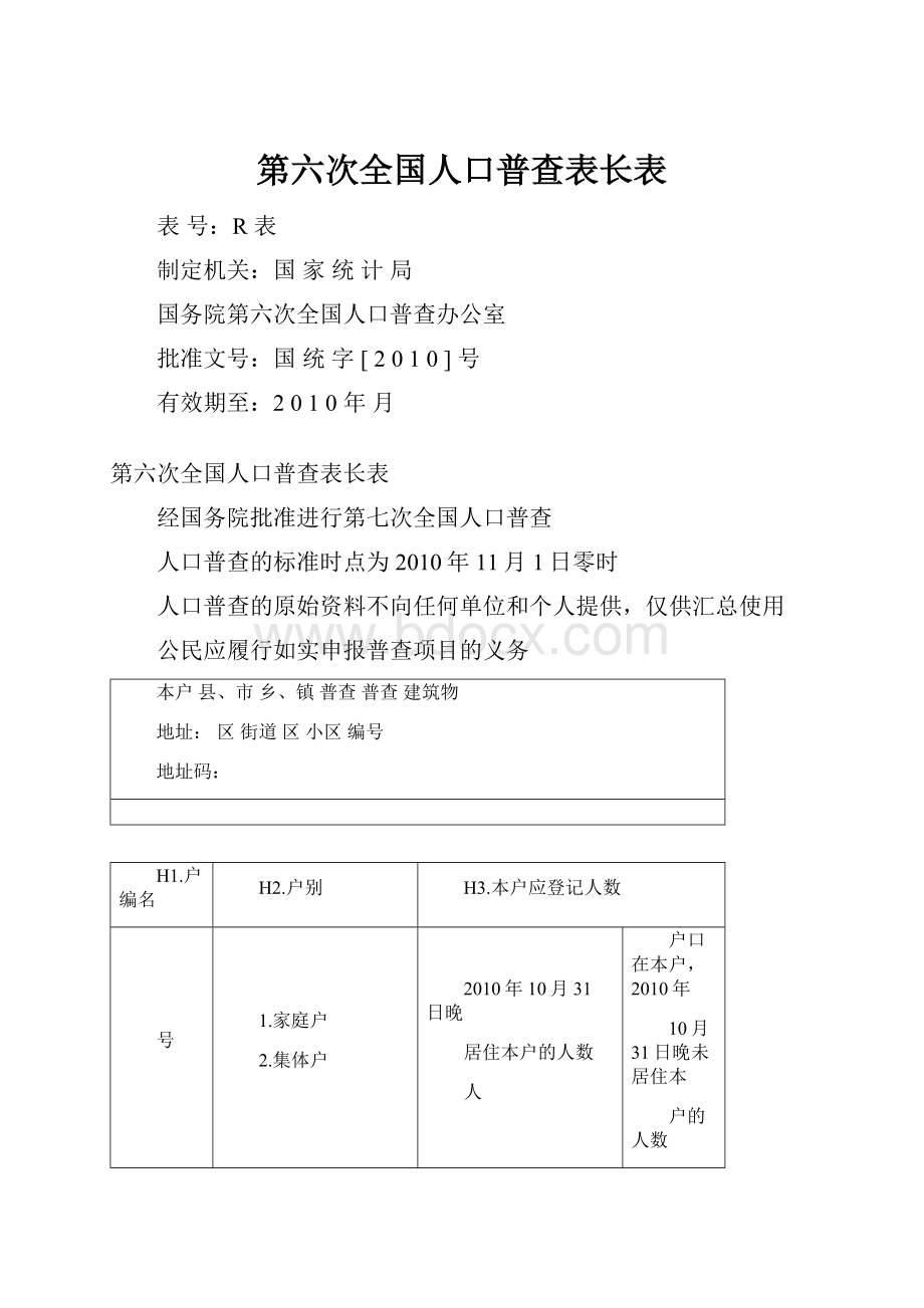 第六次全国人口普查表长表Word下载.docx