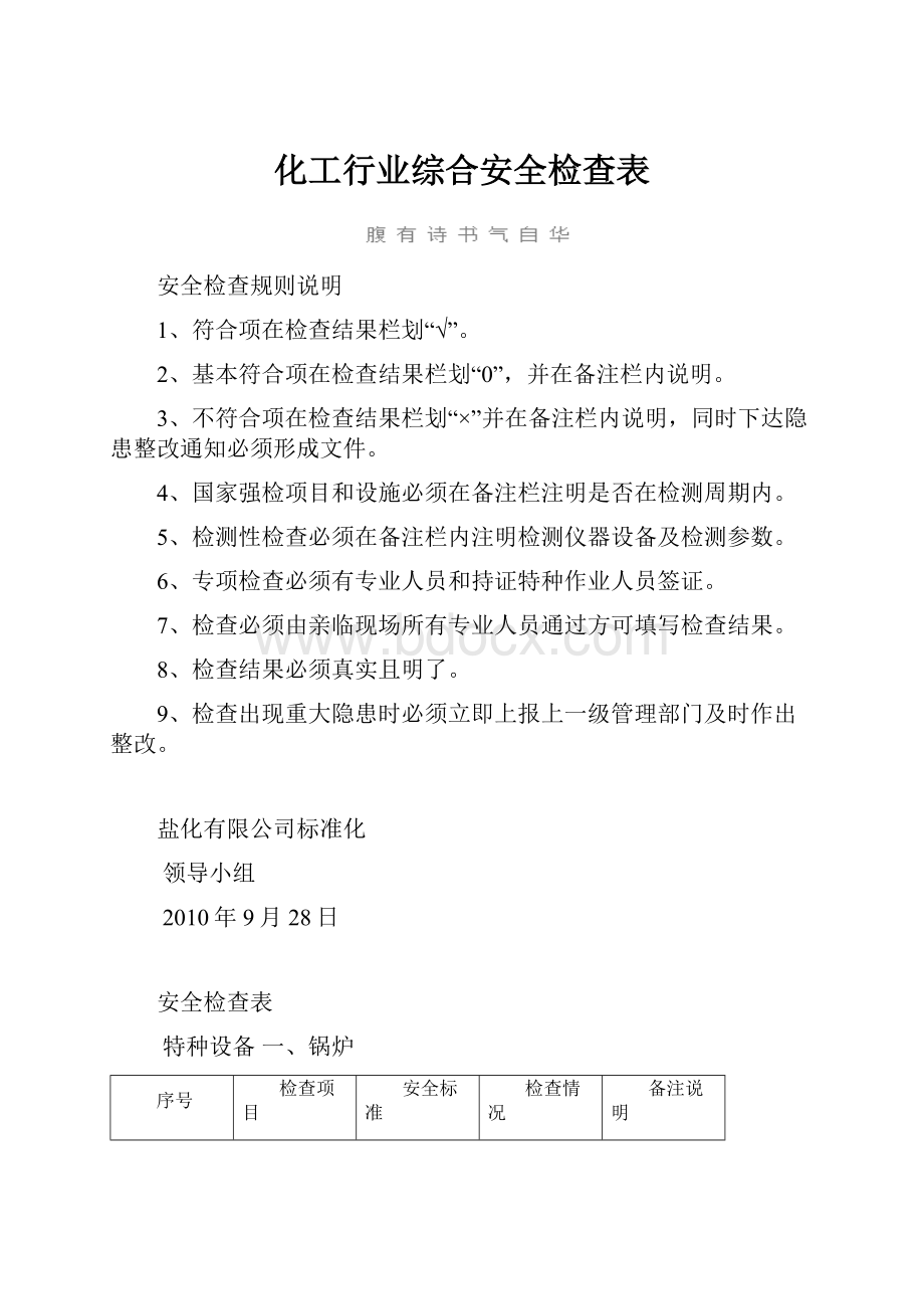 化工行业综合安全检查表.docx_第1页