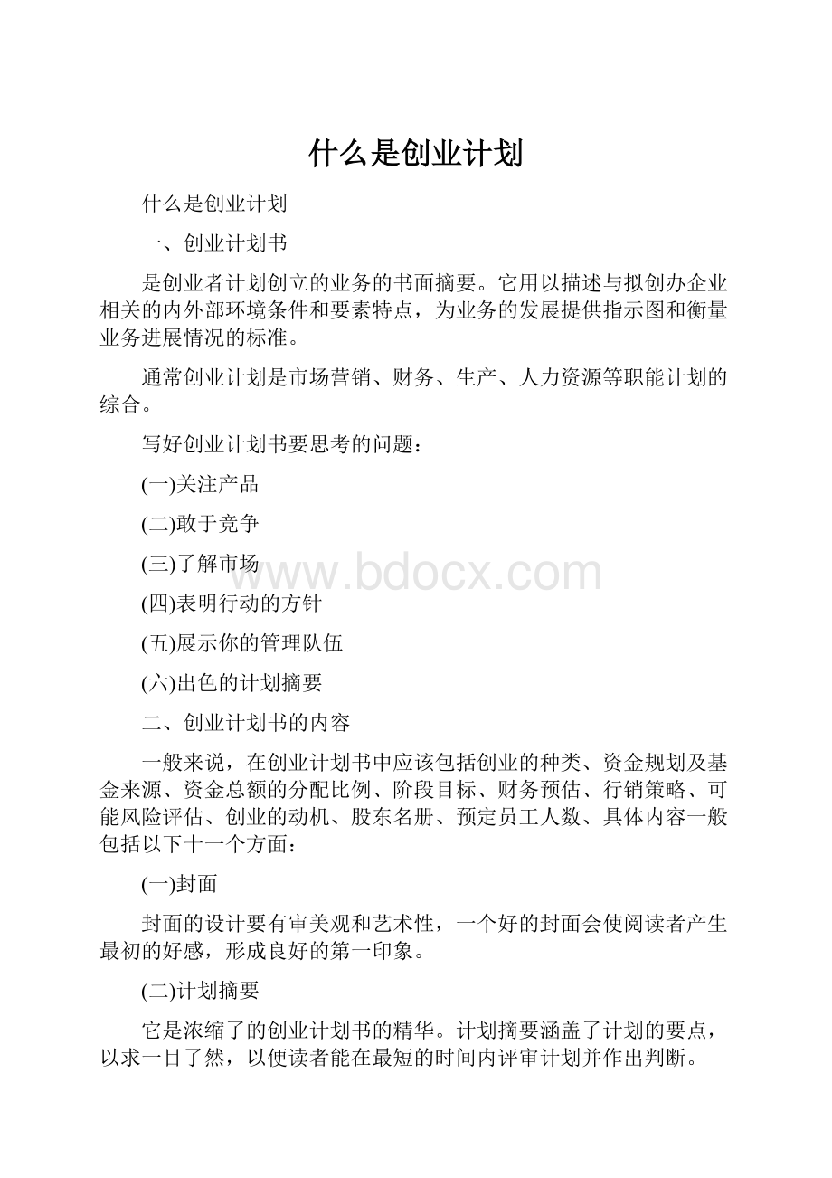 什么是创业计划Word文件下载.docx_第1页