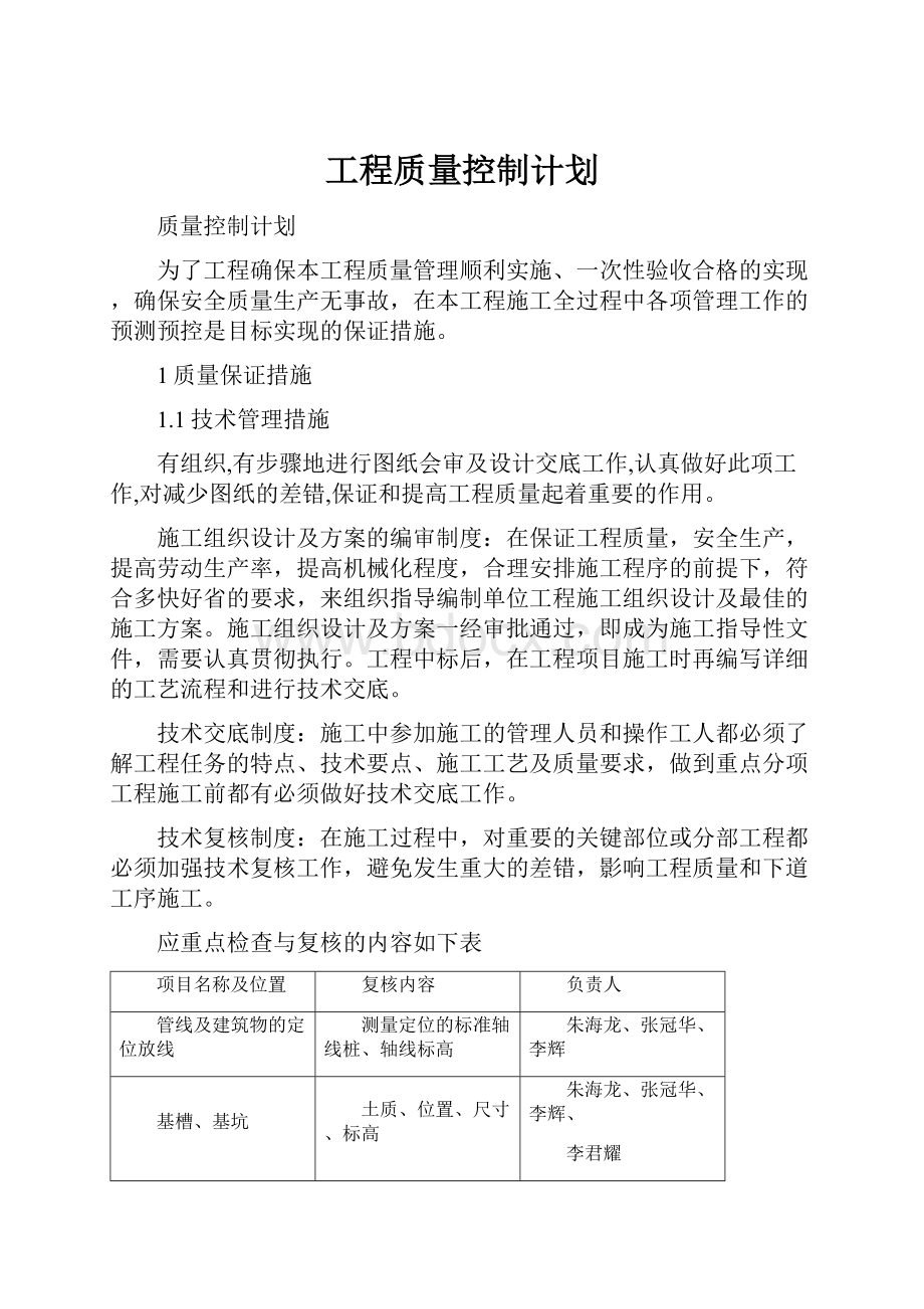 工程质量控制计划Word文档下载推荐.docx_第1页