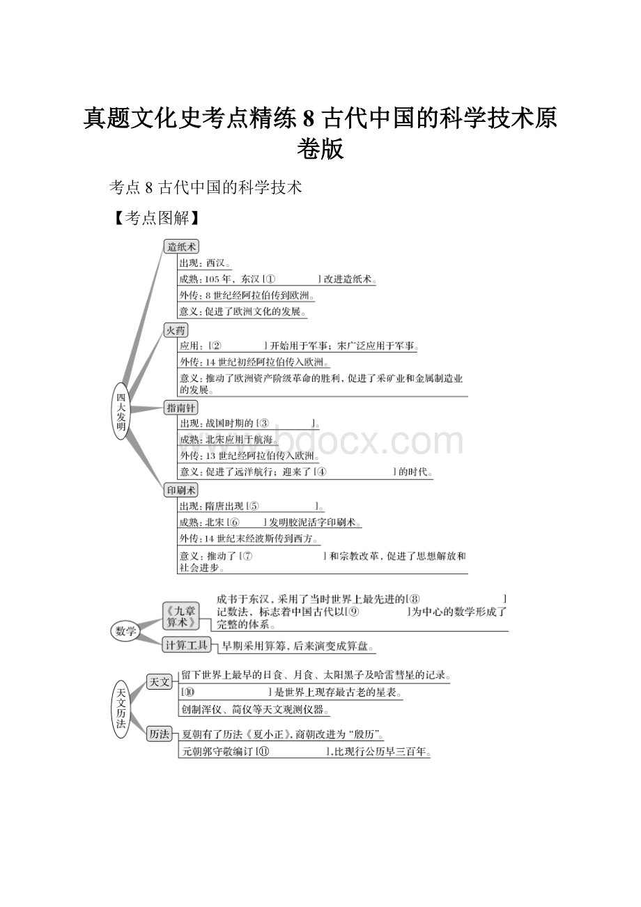 真题文化史考点精练8 古代中国的科学技术原卷版Word格式文档下载.docx