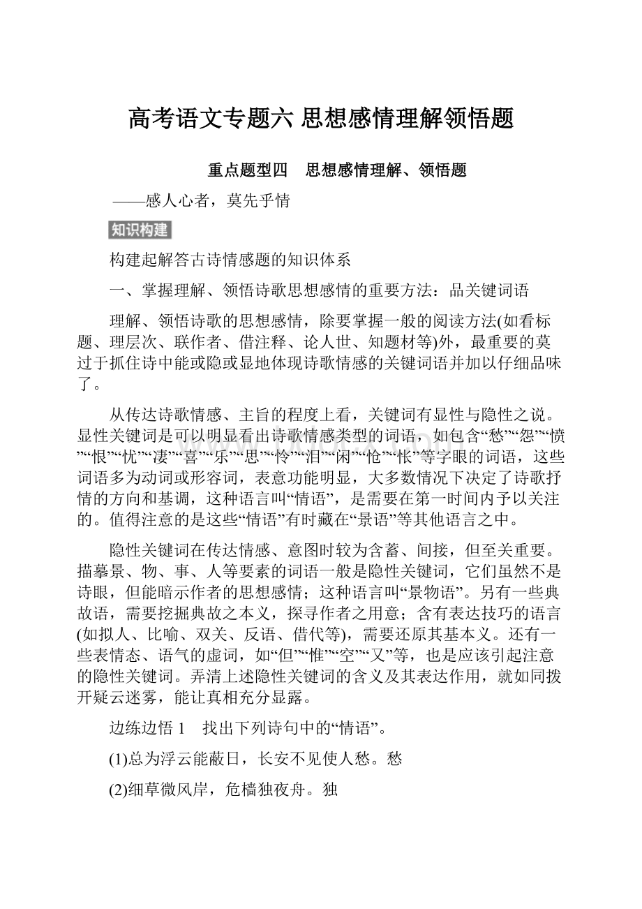 高考语文专题六 思想感情理解领悟题.docx