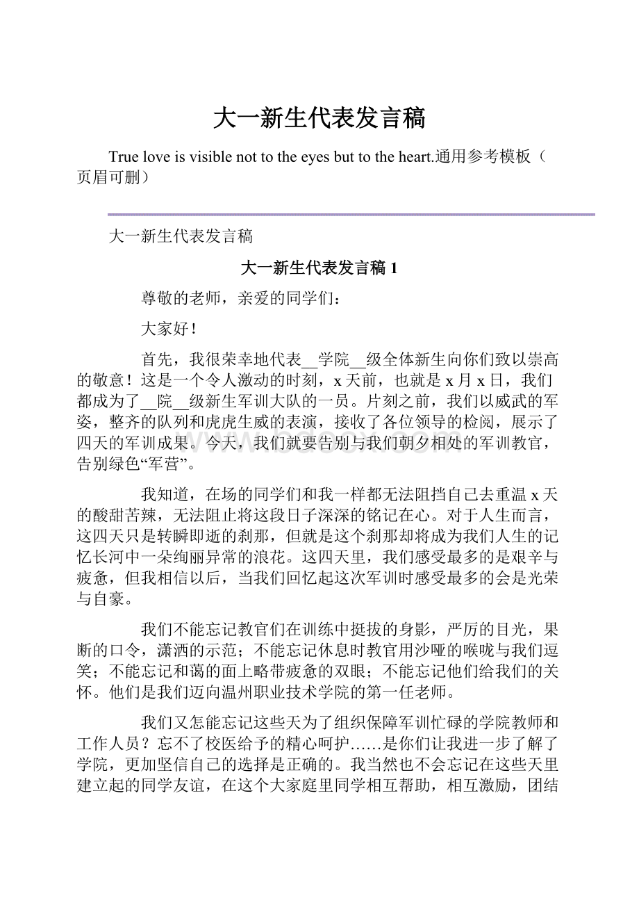 大一新生代表发言稿Word文件下载.docx